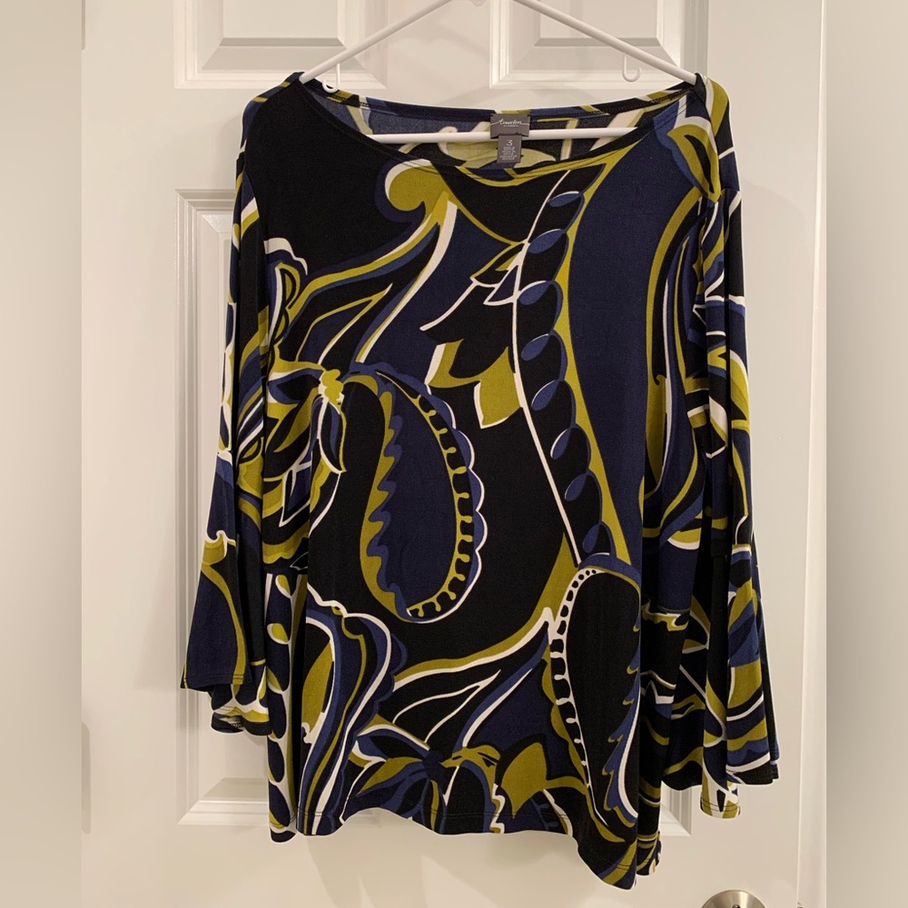 Chico Colorful Abstract 1/4 Flared Sleeve Print Top